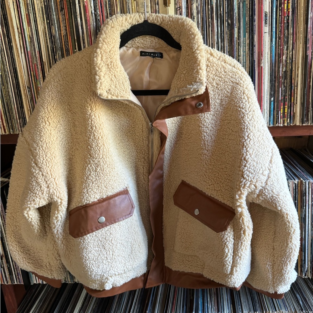 Blue Blush Teddy Bomber Jacket
